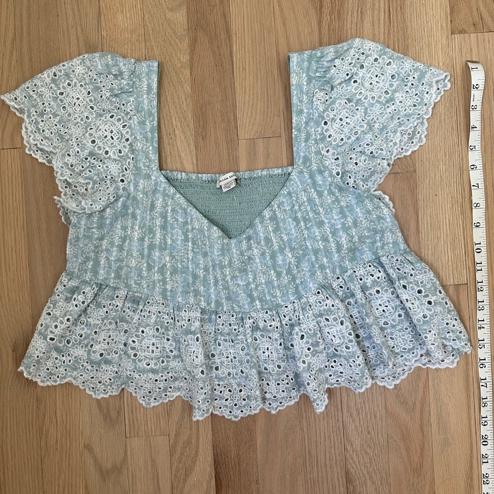 AE Ruffle Sleeve Cropped Babydoll Cottagecore Top MEDIUM - Picture 11 of 14
